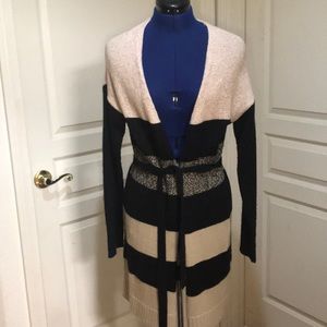Premise Tan & Black Striped Belted Cardigan Sz L